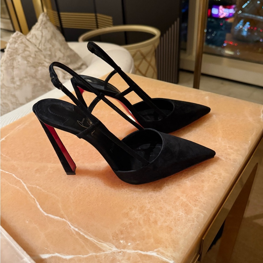 CHRISTIAN LOUBOUTIN CONDOROLINE 100 Black SUEDE SLINGBACK PUMP Sz 39.5